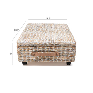 Chett Minimalist Hand-Woven Hyacinth/Wood Underbed Storage Bin with Wheels and Handles