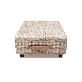 Chett Minimalist Hand-Woven Hyacinth/Wood Underbed Storage Bin with Wheels and Handles