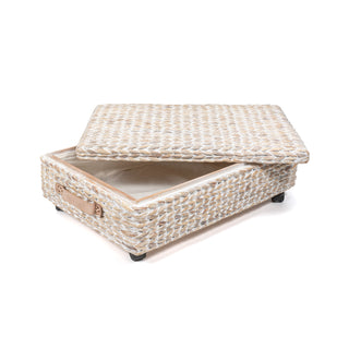 Chett Minimalist Hand-Woven Hyacinth/Wood Underbed Storage Bin with Wheels and Handles