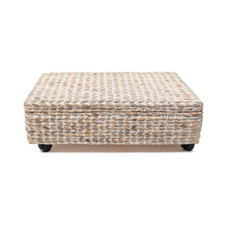 Chett Minimalist Hand-Woven Hyacinth/Wood Underbed Storage Bin with Wheels and Handles