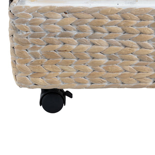 Chett Minimalist Hand-Woven Hyacinth/Wood Underbed Storage Bin with Wheels and Handles