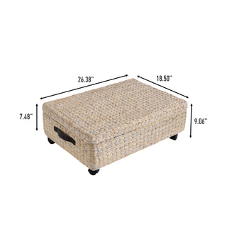 Chett Minimalist Hand-Woven Hyacinth/Wood Underbed Storage Bin with Wheels and Handles