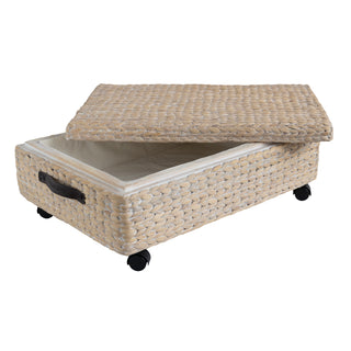 Chett Minimalist Hand-Woven Hyacinth/Wood Underbed Storage Bin with Wheels and Handles