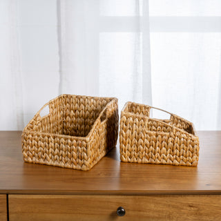 Havanah Southwestern Hand-Woven Hyacinth Slanted Nesting Baskets with Handles