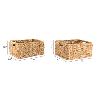 Leif Rustic Minimalist Hand-Woven Hyacinth Nesting Baskets with Handles