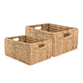 Leif Rustic Minimalist Hand-Woven Hyacinth Nesting Baskets with Handles