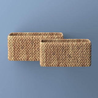 Leif Rustic Minimalist Hand-Woven Hyacinth Nesting Baskets with Handles