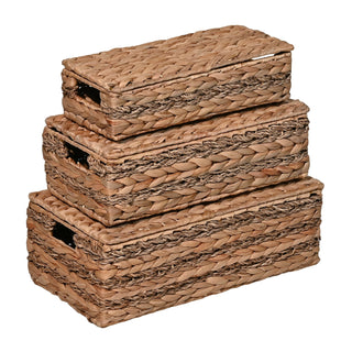 Cedar Classic Farmhouse Handwoven Hyacinth Storage Baskets with Handles and Lids