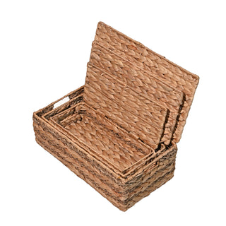 Cedar Classic Farmhouse Handwoven Hyacinth Storage Baskets with Handles and Lids