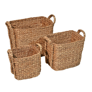 Granite Farmhouse Classic Handwoven Hyacinth Rectangle Storage Floor Baskets with Handles