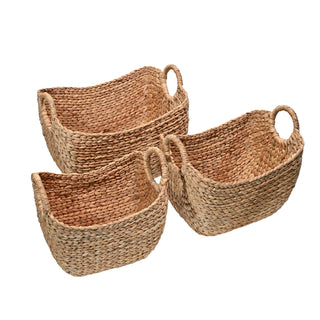 Dune Farmhouse Classic Handwoven Hyacinth Storage Boat Baskets with Handles