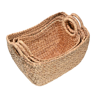 Dune Farmhouse Classic Handwoven Hyacinth Storage Boat Baskets with Handles