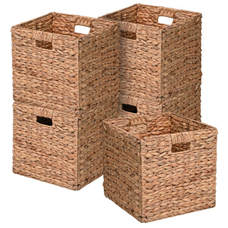 Fern Classic Farmhouse Handwoven Hyacinth Collapsible Storage Cube Baskets with Handles