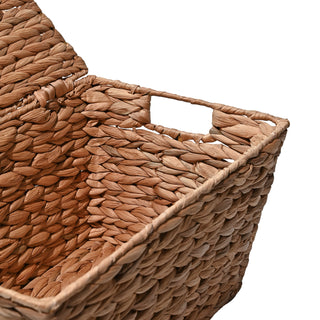 Blaze Classic Farmhouse Woven Hyacinth Rectangular Storage Baskets with Lids and Handles