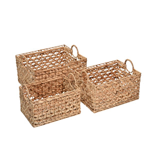 QuiCove nn Bohemian Cottage Woven Hyacinth Rectangular Storage Baskets with Handles