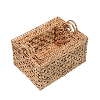 QuiCove nn Bohemian Cottage Woven Hyacinth Rectangular Storage Baskets with Handles