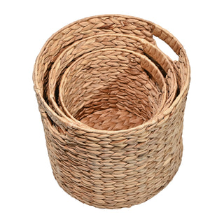 Ash Bohemian Cottage Handwoven Hyacinth Cylinder Nesting Baskets with Handles