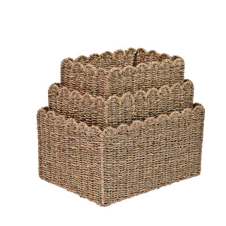 Haven Coastal Cottage Seagrass Scalloped Rectangular Organizing Storage Baskets