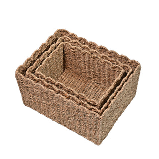 Haven Coastal Cottage Seagrass Scalloped Rectangular Organizing Storage Baskets