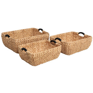 Warmora Bohemian Farmhouse Handwoven Water Hyacinth Nesting Storage Baskets with Wood Handles