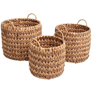 Vinear Coastal Farmhouse Handwoven Two-Tone Water Hyacinth Nesting Storage Baskets with Handles