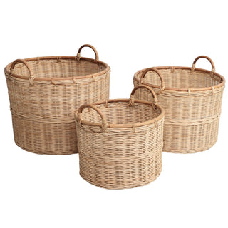 Mossinia Bohemian Cottage Handwoven Rattan Nesting Storage Baskets with Handles