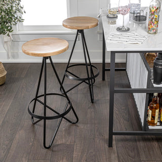 Nobu 30" Modern Industrial Metal Backless Circular Bar Stool