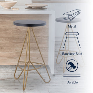 Chintaly 30" Modern Industiral Iron Tripod Backless Bar Stool