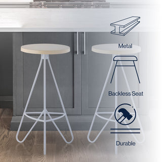 Chintaly 30" Modern Industiral Iron Tripod Backless Bar Stool