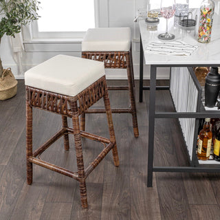 Raywood Rustic Bohemian Hyacinth/Wood Backless Counter Stool