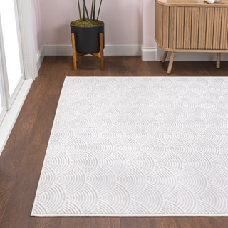 Bhavya Geometric Art Deco Fan Pattern High-low Area Rug