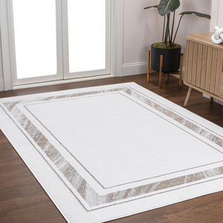 Varans Classic Border Marble Pattern High-low Area Rug