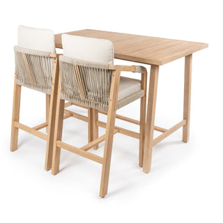 Caribbean Modern Coastal 3-Piece Acacia Wood Outdoor Bar Set with Cushions