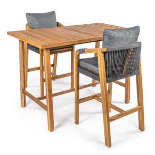 Caribbean Modern Coastal 3-Piece Acacia Wood Outdoor Bar Set with Cushions