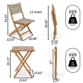 northbeam Modern Coastal 3-Piece Acacia Wood Outdoor Folding Bistro Set