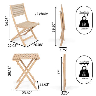 northbeam Modern Coastal 3-Piece Acacia Wood Outdoor Folding Bistro Set