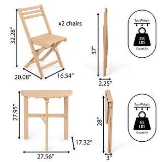 Costway Classic French Country 3-Piece Acacia Wood Half-Round Outdoor Folding Bistro Set