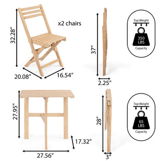 Devoko Modern Traditional 3-Piece Acacia Wood Outdoor Folding Bistro Set