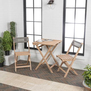 Monterey Modern Mid-Century 3-Piece Roped Acacia Wood Outdoor Folding Bistro Set