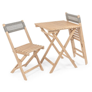 Monterey Modern Mid-Century 3-Piece Roped Acacia Wood Outdoor Folding Bistro Set