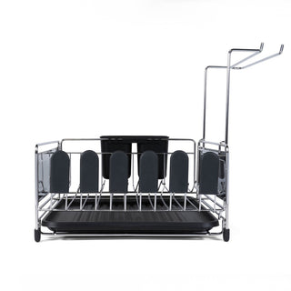 Compact Dish Drying Rack & Drain Tray With Wine Glass Holder