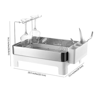 Simple Dish Drying Rack & Tray With Swivel Drain Spout, Wine Glass Holder