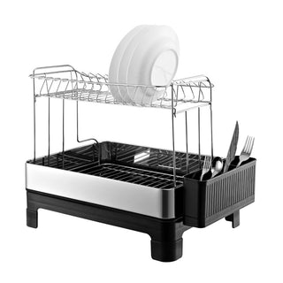 Simple 2-Tier Dish Drying Rack & Tray With Swivel Drain Spout