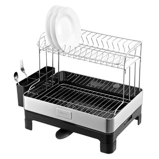 Simple 2-Tier Dish Drying Rack & Tray With Swivel Drain Spout