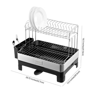 Simple 2-Tier Dish Drying Rack & Tray With Swivel Drain Spout