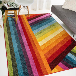 Naz Rainbow Contemporary Stripe Area Rug