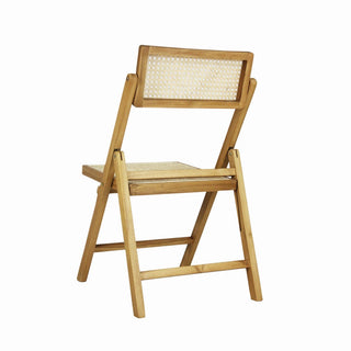 Nordic Mid-Century Vintage Wood Rattan Folding Chair with Adjustable Back