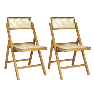 Nordic Mid-Century Vintage Wood Rattan Folding Chair with Adjustable Back