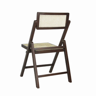 Nordic Mid-Century Vintage Wood Rattan Folding Chair with Adjustable Back