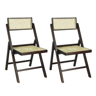 Nordic Mid-Century Vintage Wood Rattan Folding Chair with Adjustable Back